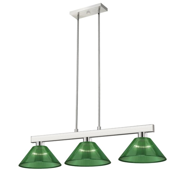 Z-Lite Cobalt Billiard, 3-Light, 14 In.W x 46 In.L x 8 In.H, Brushed Nickel/Green 152BN-ARG - main